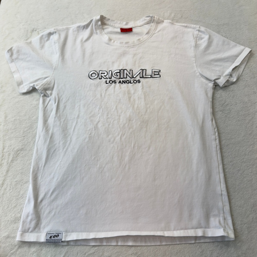 Ego Originale Los Anglos T-Shirt Mens Medium White Good Embroidered Graphic Tee